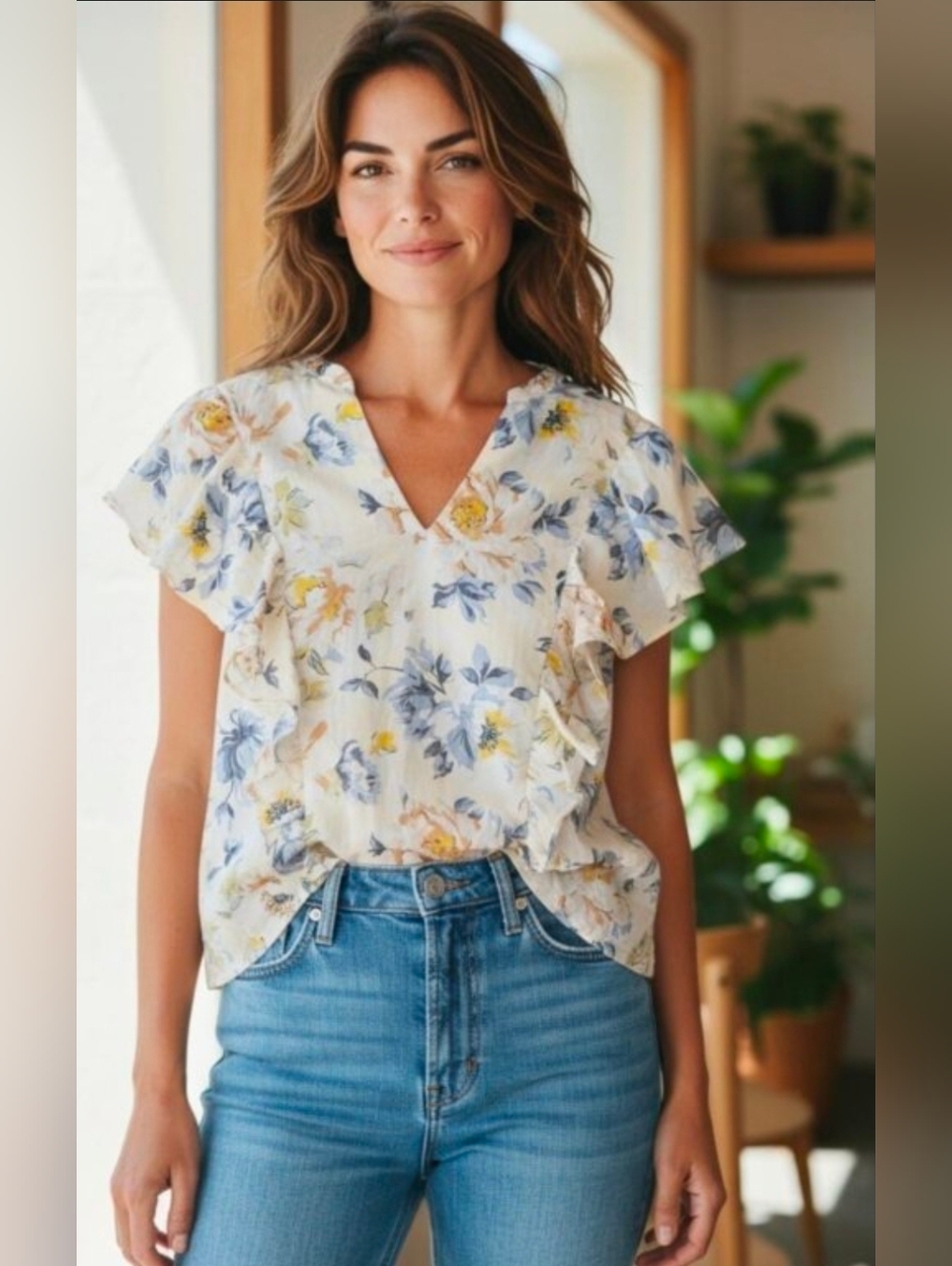 🦄Marc New York Floral Ruffle Short Sleeve Top
